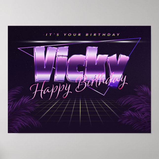 Vicky Name Vorname lila retro Poster Geburtstag (Frente)