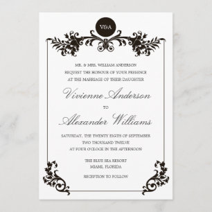 VICTORIAN CONVITE WEDDING PRETO & DO BRANCO %PIPE%