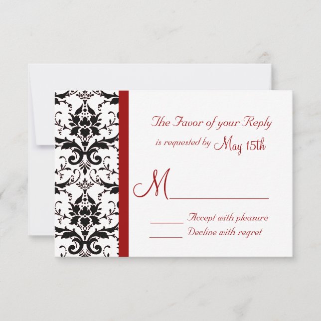 Victorian Damask Black White Stripe RSVP (Frente)