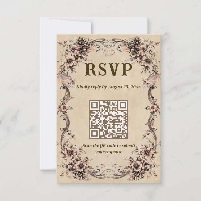 Victorian Floral Wedding QR Code RSVP (Frente)