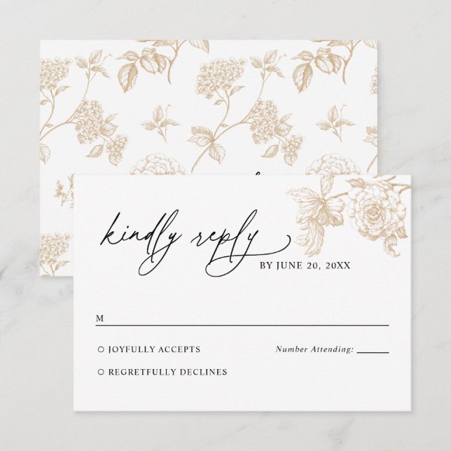 Victorian Gold Floral Wedding RSVP Card (Frente/Verso)