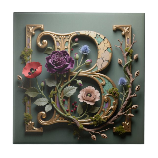 Victorian Gold Teal Letter B Monogram (Frente)