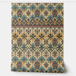 Victorian Tile Pattern in Teal, Gold, and Burgundy