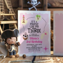 Vida de Pirata para Convite de Aniversário de TRÊS