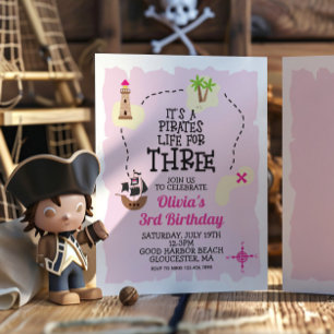 Vida de Pirata para Convite de Aniversário de TRÊS
