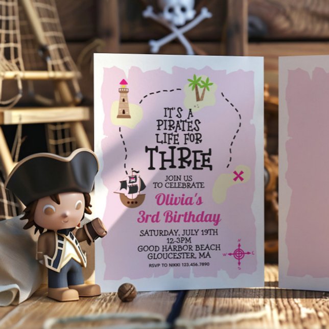 Vida de Pirata para Convite de Aniversário de TRÊS (Criador carregado)