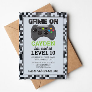 Vídeo Jogo Nível para Cima Convite de Aniversár