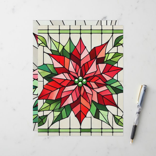 Vidro Aposentado Poinsettia Papel Para Escrapões F (Frente/Verso In Situ)