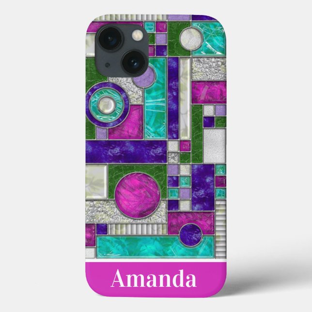 Vidro Arte Teal Rosa Deco Manchado (Verso)