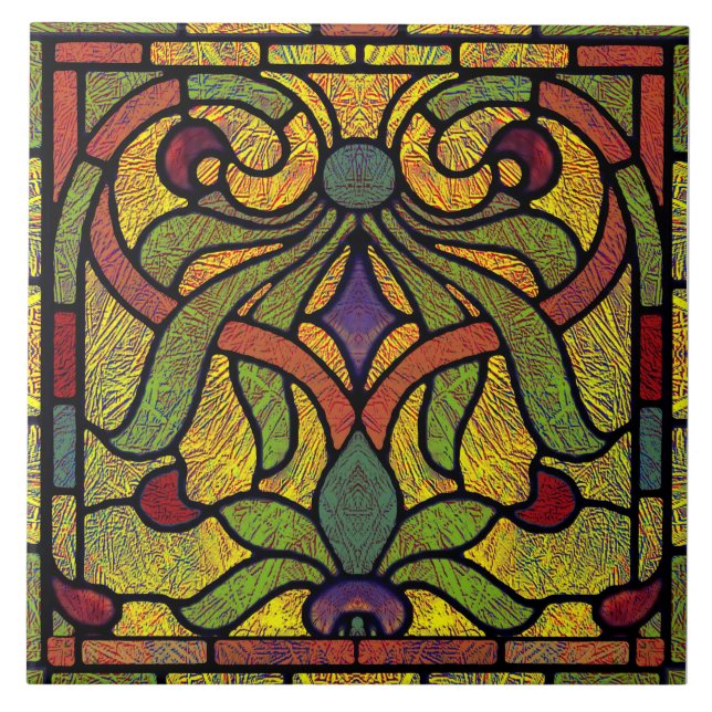 Vidro Colorido Vitoriano em Verde e Dourado (Frente)