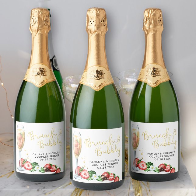 Vidro de amora espumante e morango espumante (Bottle Labels Strawberries and Champagne bridal shower Collection)