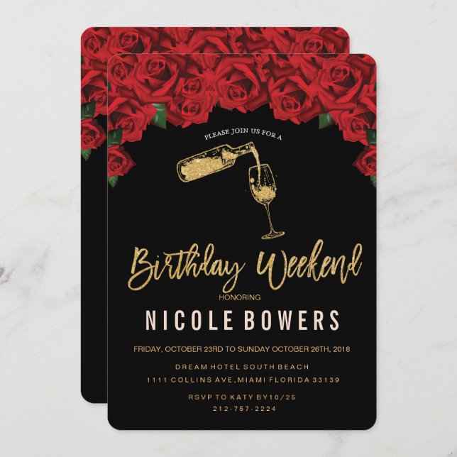 Vidro de Vinho Aniversário Fim de Semana Convite I (Frente/Verso)