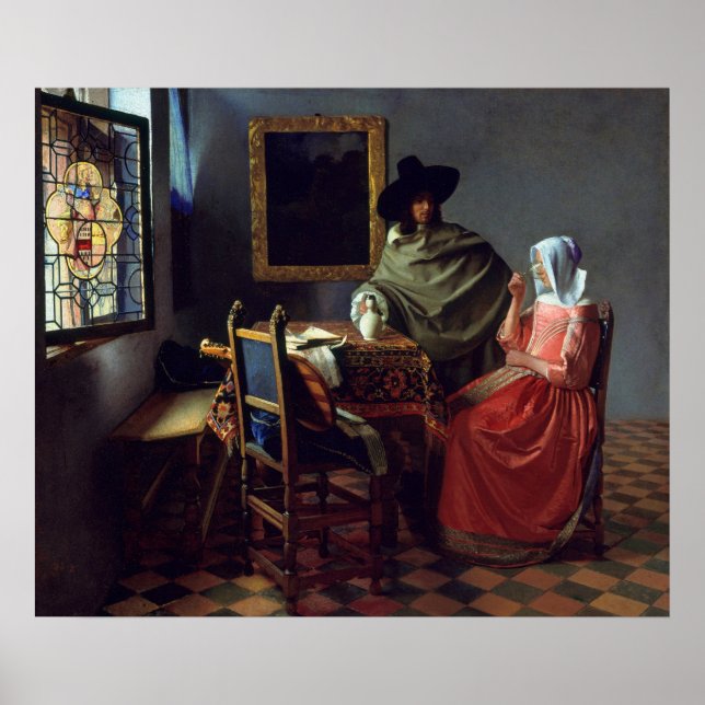 Vidro de Vinho por Vermeer - Poster (Frente)