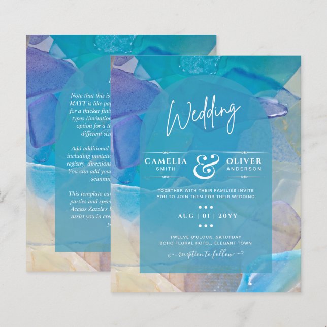 Vidro do mar BUDGET Casamento de mar azul oceano d (Frente/Verso)