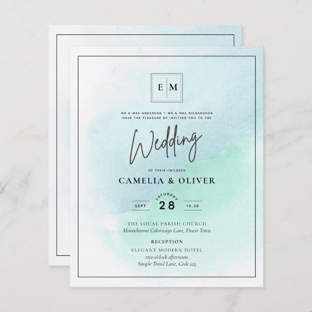 Vidro do Mar LeahG Turquesa Convite de casamento A (Frente/Verso)