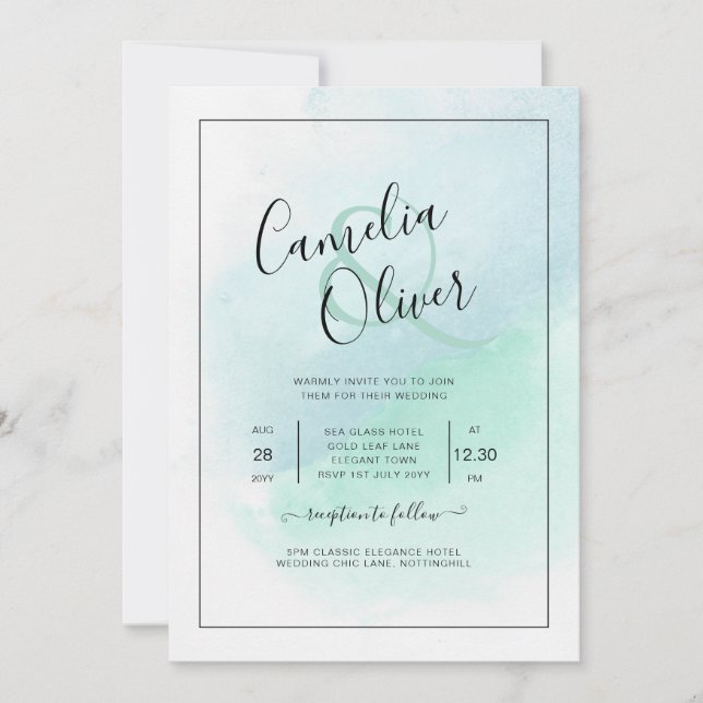 Vidro do Mar LeahG Turquesa Convite de casamento A (Frente)