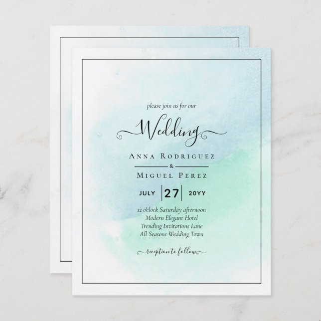 Vidro do Mar LeahG Turquesa Convite de casamento A (Frente/Verso)