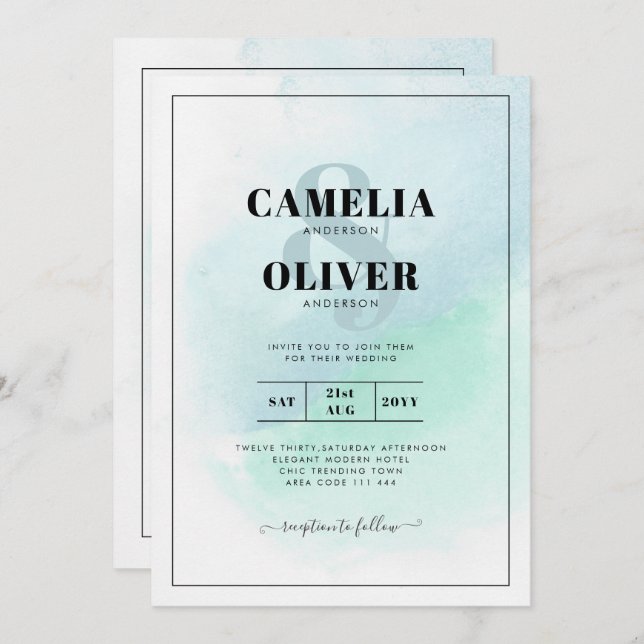 Vidro do Mar LeahG Turquesa Convite de casamento A (Frente/Verso)