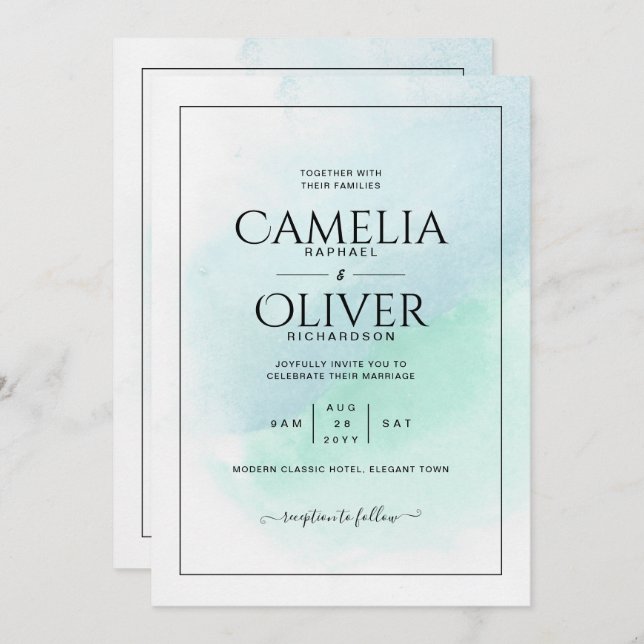 Vidro do Mar LeahG Turquesa Convite de casamento A (Frente/Verso)