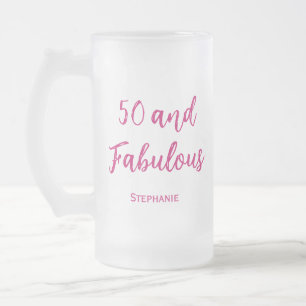Vidro Jateado 50 e fabulosa caneca de cerveja de fosco rosa, 50.