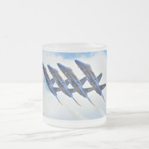 Vidro Jateado Caneca de café com ângulos azuis