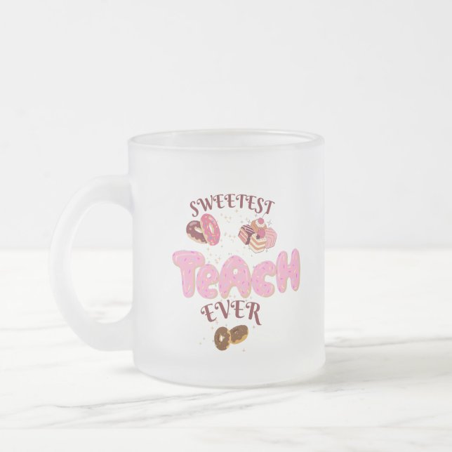 Vidro Jateado Caneca de Café com Donuts Fofos da Professora Mais (Esquerda)