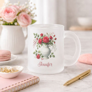 Vidro Jateado Caneca de Café com Foto Floral