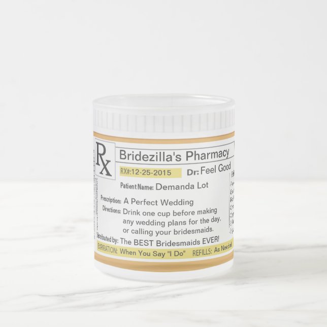 Vidro Jateado Caneca de café da prescrição RX de Bridezilla (Centro)