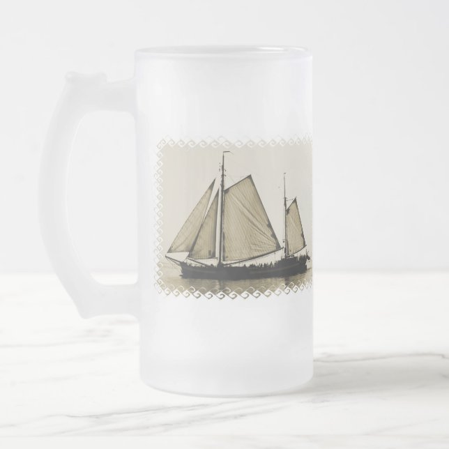Vidro Jateado Caneca de cerveja alta do fosco do navio (Esquerda)