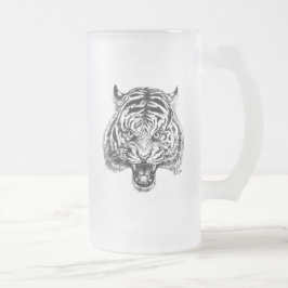 Vidro Jateado Caneca de cerveja alta tirada mão da arte do tigre