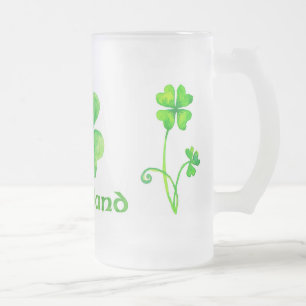Vidro Jateado Caneca de cerveja com trevos do aquarelle
