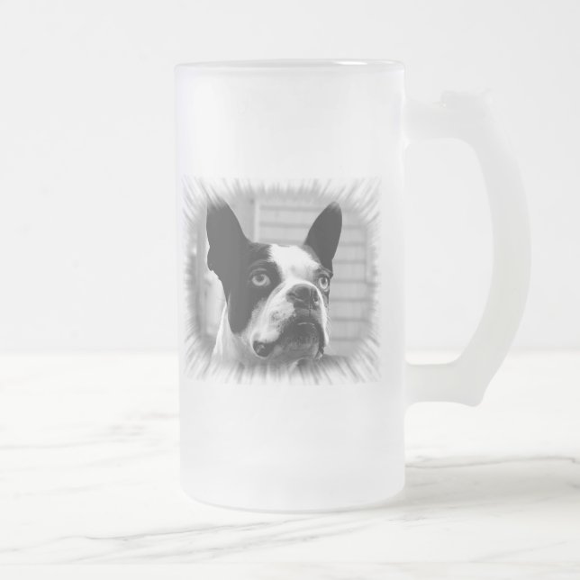 Vidro Jateado Caneca de cerveja de Boston Terrier (Direita)