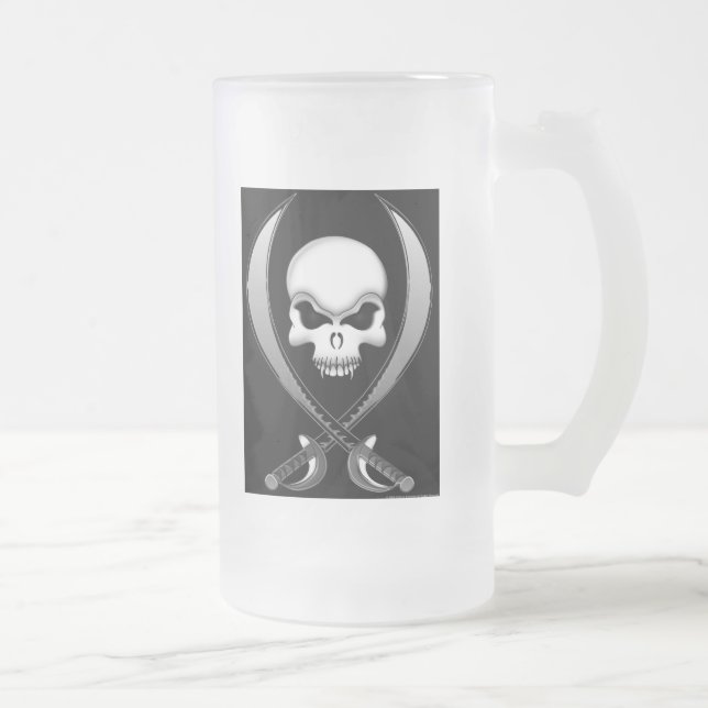 Vidro Jateado Caneca de cerveja do crânio do pirata (Direita)