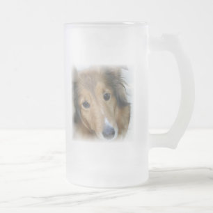 Vidro Jateado Caneca de cerveja do fosco do cão do Collie