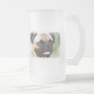 Vidro Jateado Caneca de cerveja do fosco do cão do Pug