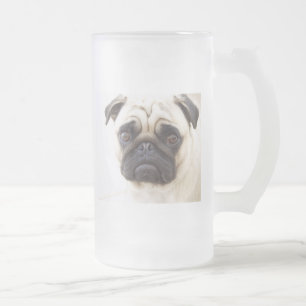 Vidro Jateado Caneca de cerveja do fosco do cão do Pug