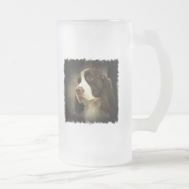 Vidro Jateado Caneca de cerveja do Spaniel de Springer (Direita)