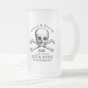 Vidro Jateado Caneca de Pong do crânio & da cerveja dos ossos