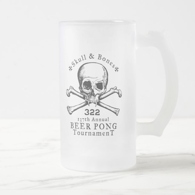 Vidro Jateado Caneca de Pong do crânio & da cerveja dos ossos (Direita)