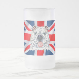 Vidro Jateado Inglês Bulldog e Union Jack na caneca de cerveja f