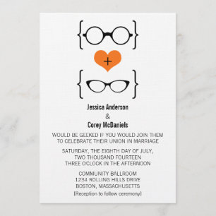 Vidros Geeky alaranjados que Wedding o convite