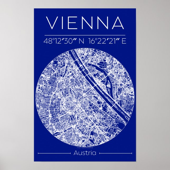 Vienna Blueprint City Map Poster Minimal Wall Art (Frente)
