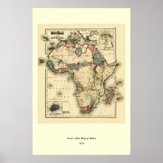Viintage 1874 Mapa da África - Antiquado Impressão (Frente)