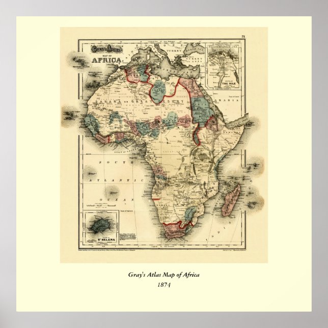 Viintage 1874 Mapa da África - Antiquado Impressão (Frente)