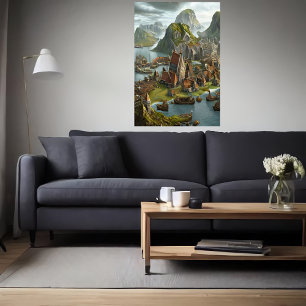 Viking da cidade pelo mar   AI Art Poster