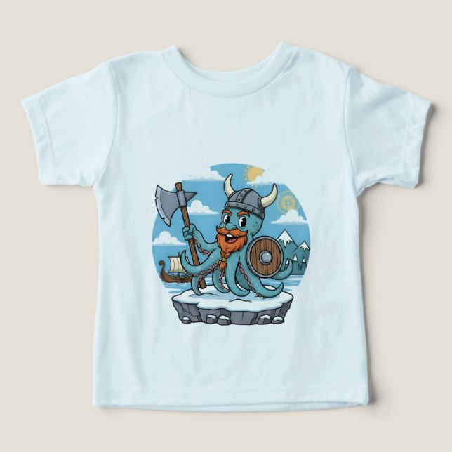 Viking Octopus Cartoon Funny Babies Cute Skyblue (Design frontal)