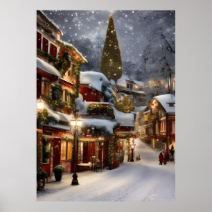 Vila antiga na Poster de Natal da neve do inverno