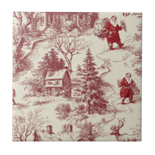 Vila de Natal em Toile Vermelho Vintage - Papai No