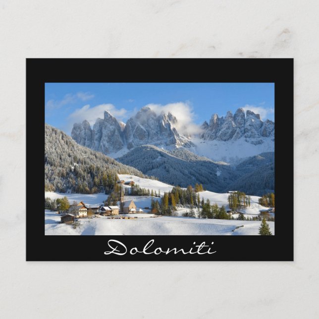 Vila Dolomites no inverno texto preto cartão posta (Frente)