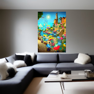 Vila, praia, oceano AI Art Poster